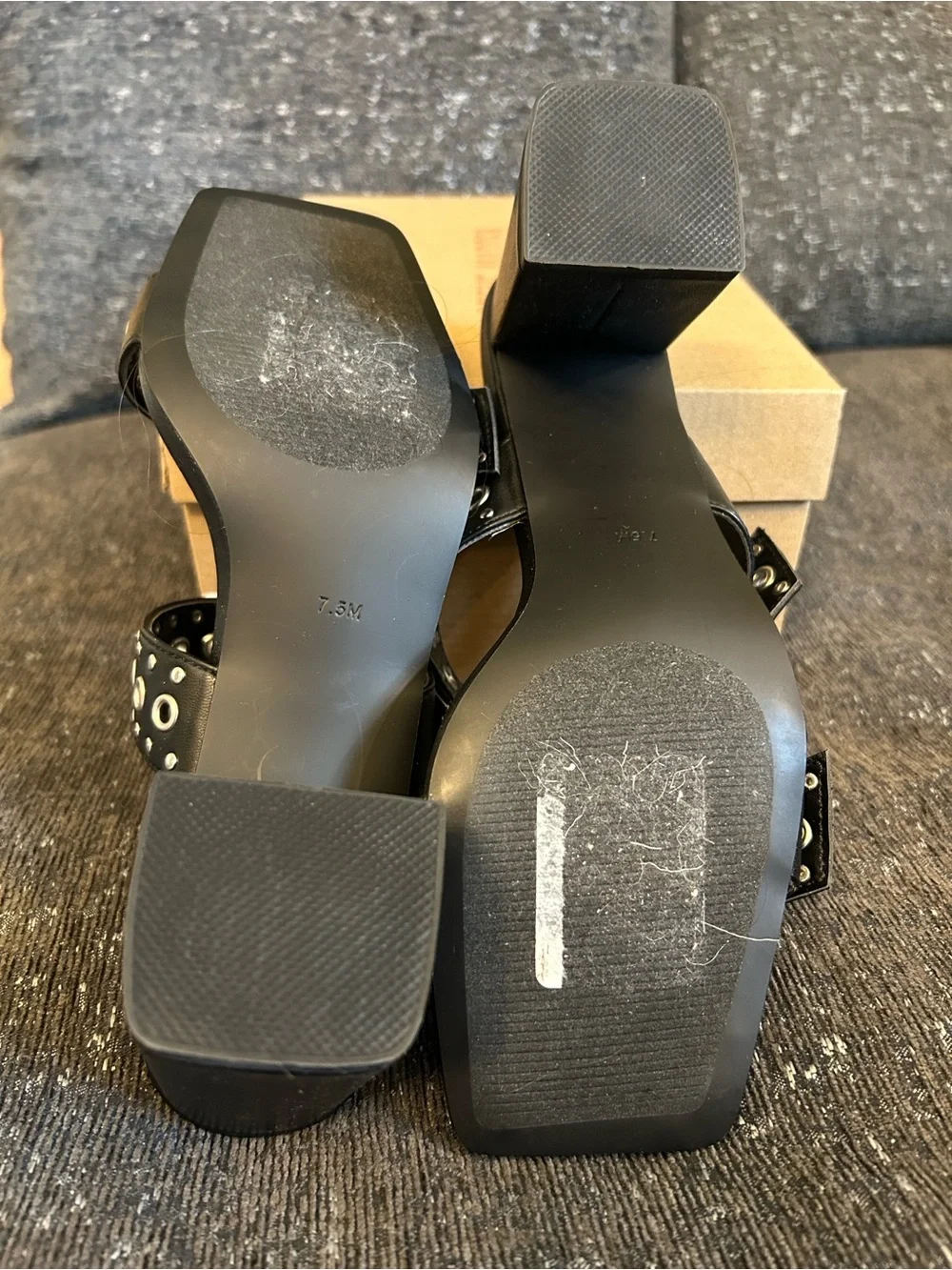 Steve Madden Black Grommet Buckle Block Heel Mules - Picture 8 of 8